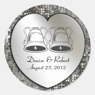 Custom Wedding Bells On Heart & Sequins Sticker