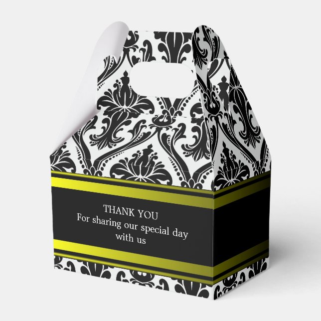 Custom Wedding Black Damask Gable Favour Box (Front Side)