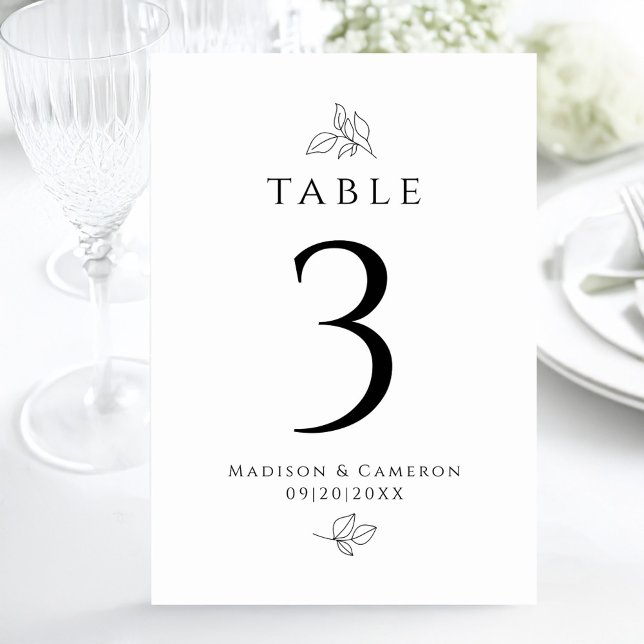 Custom Wedding Black White Leaves Foliage Elegant Table Number (Custom Wedding Black White Leaves Foliage Elegant Table Number)