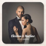 Custom Wedding Bride and Groom's Photo Square Paper Coaster<br><div class="desc">Celebrate the bride and groom with paper coasters personalised with a photo of the happy couple. This design has a text template to customise with the bride and groom's names and wedding date as well as a photo template for uploading your desired photo. Personalise as you desire to suit your...</div>