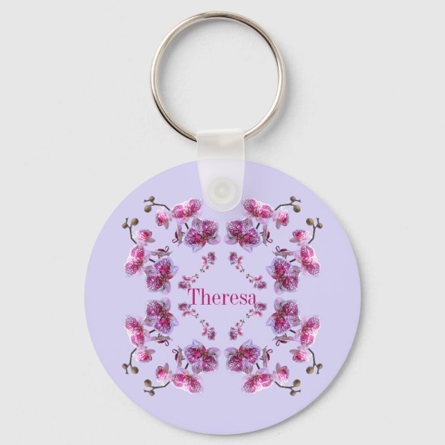 Custom Wedding Bridesmaid Gift Name Orchids Key Ring (Front)