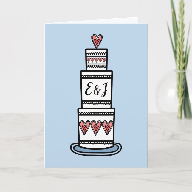 Custom Wedding Cake Illustration Wedding Card (Front)