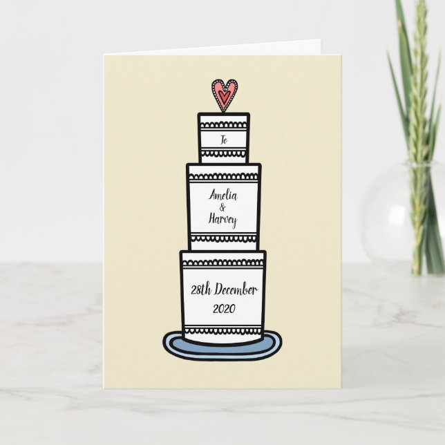 Custom Wedding Cake Illustration Wedding Card (Front)