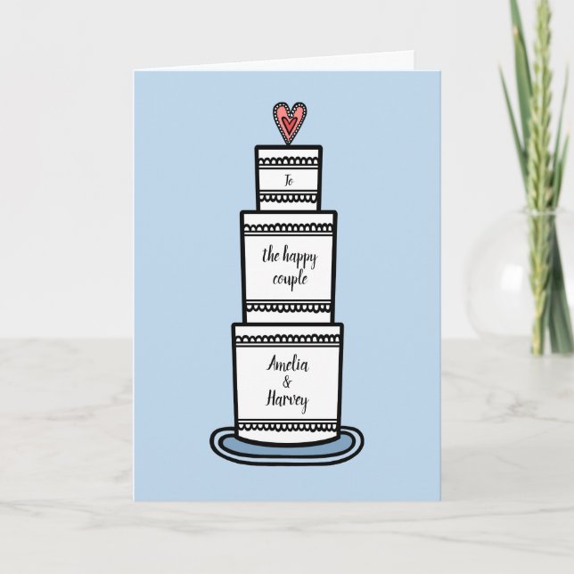 Custom Wedding Cake Illustration Wedding Card (Front)