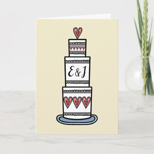 Custom Wedding Cake Illustration Wedding Card (Front)