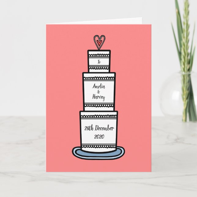 Custom Wedding Cake Illustration Wedding Card (Front)