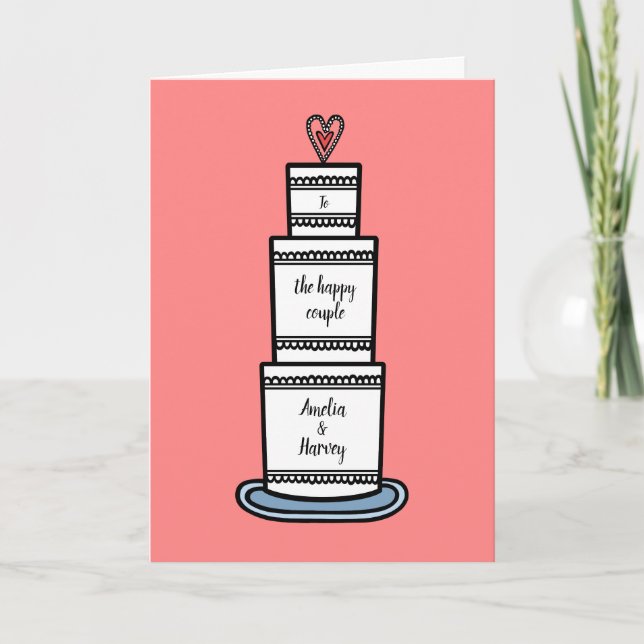 Custom Wedding Cake Illustration Wedding Card (Front)