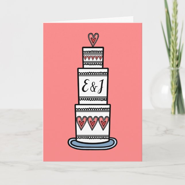 Custom Wedding Cake Illustration Wedding Card (Front)