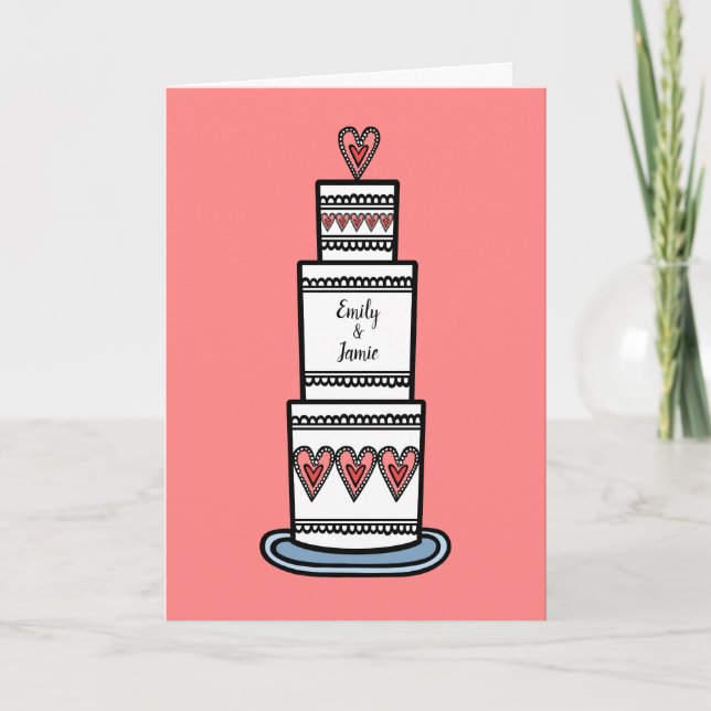 Custom Wedding Cake Illustration Wedding Card (Front)