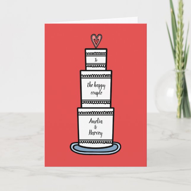 Custom Wedding Cake Illustration Wedding Card (Front)