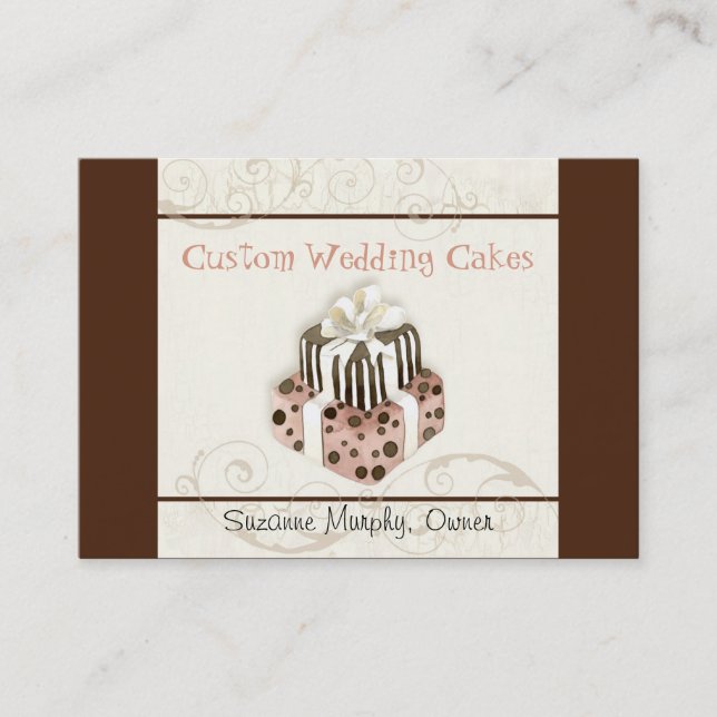 Custom Wedding Cake Modern Dot Stripe Swirls Business Card (Front)