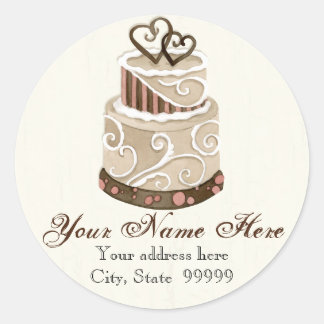 Custom Wedding Cake Modern Dot Stripe Swirls Classic Round Sticker