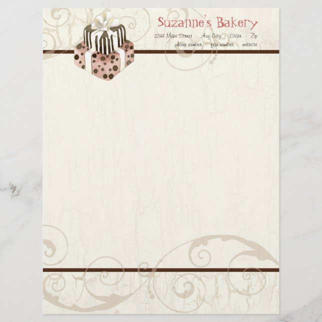 Custom Wedding Cake Modern Dot Stripe Swirls Letterhead (Front)