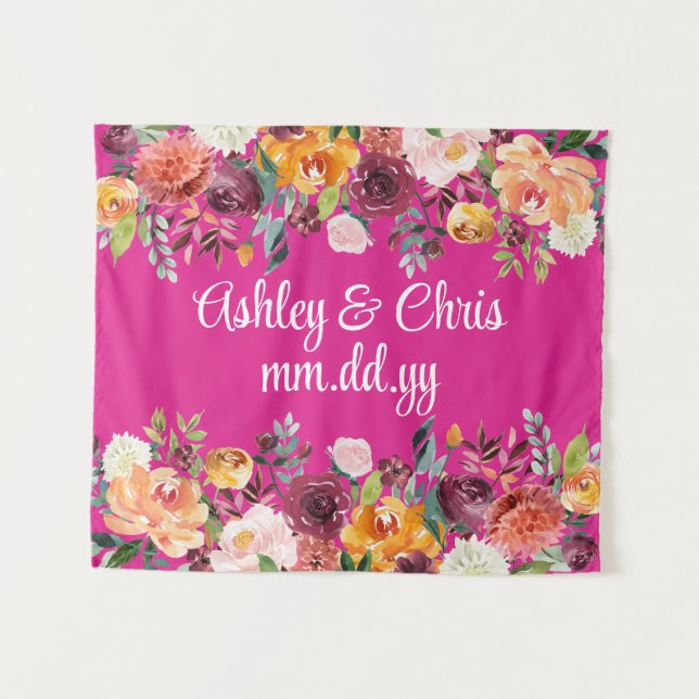 Custom Wedding Ceremony Floral Photo Booth Prop Tapestry (Front (Horizontal))
