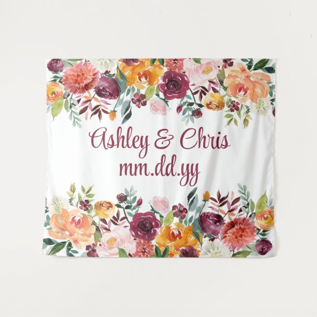 Custom Wedding Ceremony Floral Photo Booth Prop Tapestry (Front (Horizontal))