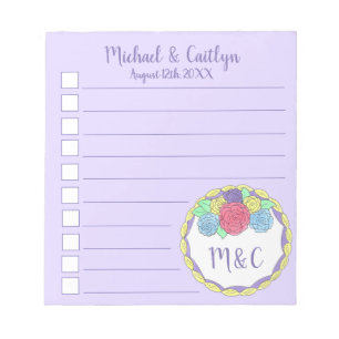 Custom Wedding Checklist Purple Floral Cake Favour Notepad