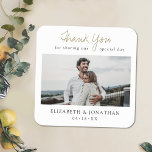 Custom Wedding Coaster Favour with Photo<br><div class="desc">This simply chic wedding coaster features words of thanks above your favourite photo and your first names and date below it. We've chosen a warm, modern script for 'Thank You' and added 'for sharing our special day' underneath, with that line separated by the the loop of the 'Y', enhancing its...</div>