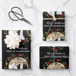 Custom Wedding Couple Christmas Photo Chic Black Wrapping Paper Sheet