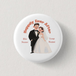 Custom Wedding Couple Illustration Happily Ever 3 Cm Round Badge