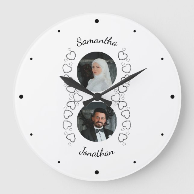 Custom Wedding Couple Photo Clock with Names (Front)