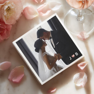 Custom Wedding Couple Photo Elegant Monogram Heart Napkin
