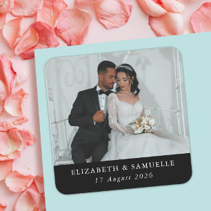 Custom Wedding Couple Photo Simple Black and White Square Sticker