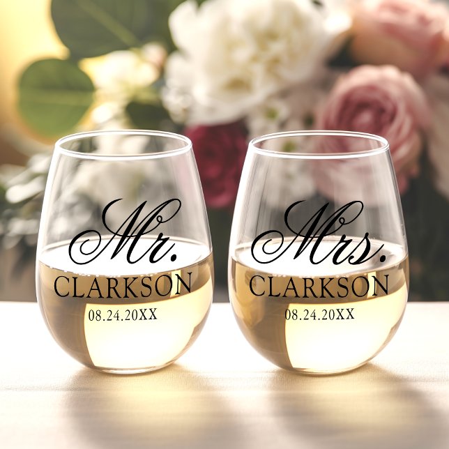 Custom Wedding Couple Stemless Wine Glass (Creator Uploaded)