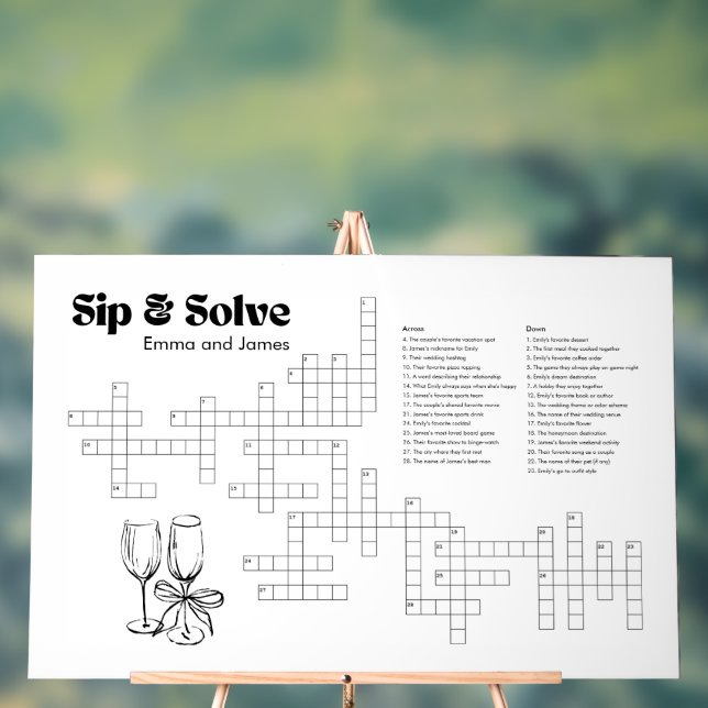 Custom wedding crossword puzzle  acrylic sign (Neutral)
