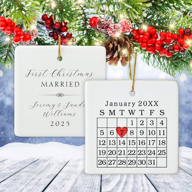 Custom Wedding Date Calendar Christmas Ornament (Custom Wedding Date Calendar Christmas Ornament)