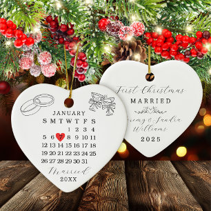 Custom Wedding Date Calendar Heart Christmas Ceramic Tree Decoration