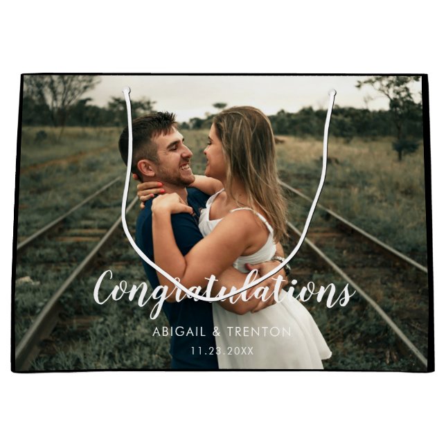 Custom Wedding Day Photo Large Gift Bag (Front)