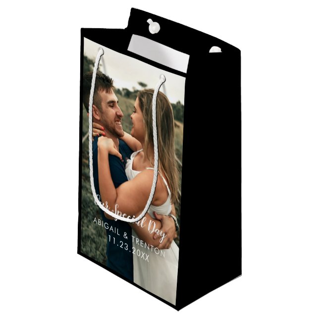 Custom Wedding Day Photo Small Gift Bag (Front Angled)