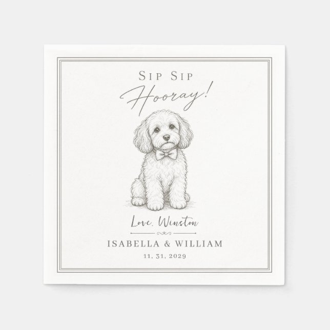 Custom Wedding Dog Pet Greenery Printable bow Napkin (Front)