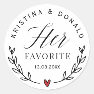 Custom Wedding Favour Her Favourite Classic Round  Classic Round Sticker