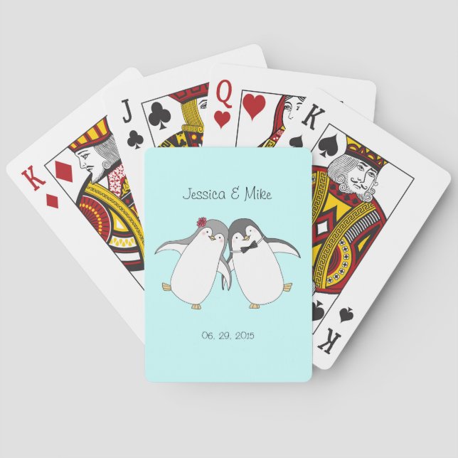 Custom Wedding Favour Playing Card Cute Penguins (Back)
