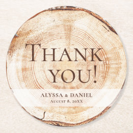 Custom Wedding favour Thank you Wood Cut Slice Round Paper Coaster