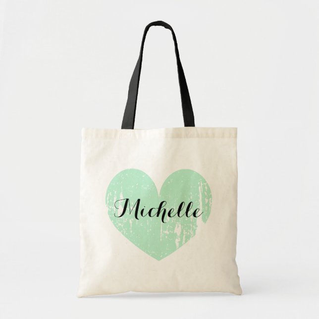 Custom wedding favour tote bag with vintage heart (Front)