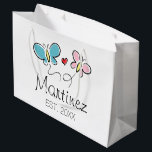 Custom wedding gift bag for bride groom newly weds<br><div class="desc">Custom wedding gift bag for bride groom newly weds.  Add your own party favours and goodies. Small,  medium and big sizes. Customisable stringed bags with date of marriage. Elegant typography template with romantic heart and butterflies. Create beautiful bags for just married couple,  guests,  bridesmaids,  groom,  groomsmen,  family etc.</div>