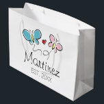 Custom wedding gift bag for bride groom newly weds<br><div class="desc">Custom wedding gift bag for bride groom newly weds.  Add your own party favours and goodies. Small,  medium and big sizes. Customisable stringed bags with date of marriage. Elegant typography template with romantic heart and butterflies. Create beautiful bags for just married couple,  guests,  bridesmaids,  groom,  groomsmen,  family etc.</div>