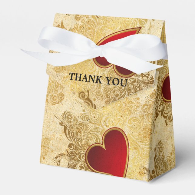 Custom Wedding Gold Red Hearts Classic Favour Box (Front Side)