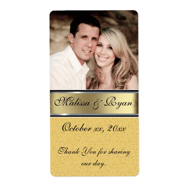 Custom Wedding Gold Wine Label Add Your  Photo (Front)