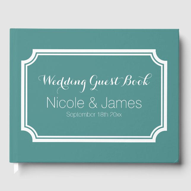 Custom wedding guest books with fancy border (Front)
