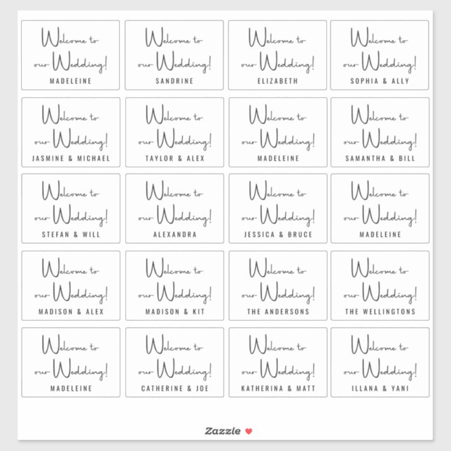 Custom Wedding Guest Names Black White Welcome (Sheet)