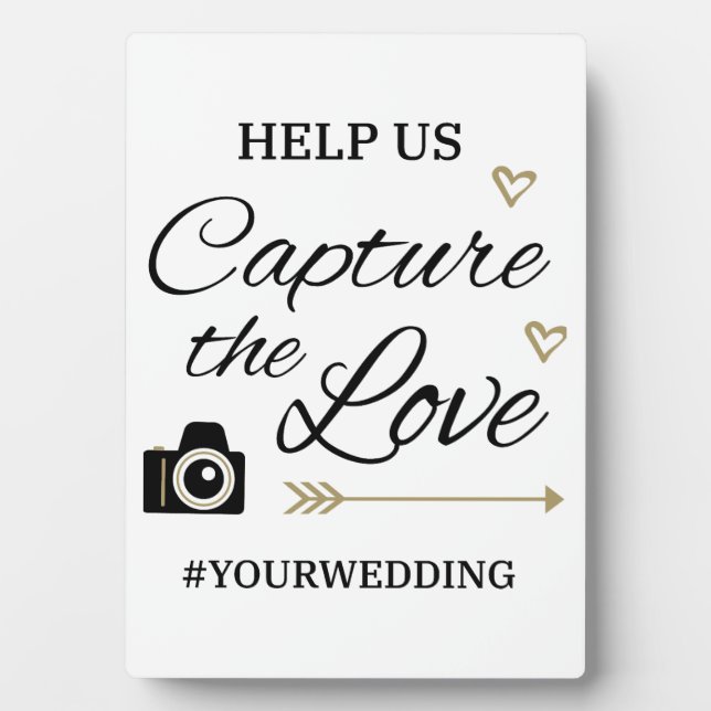 Custom Wedding Hashtag Sign with Easel – Tabletop  Plaque (Front)
