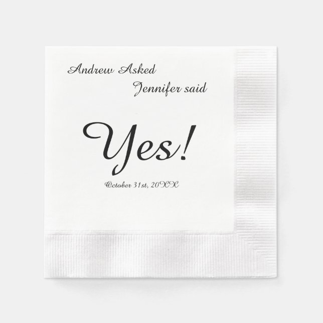 Custom Wedding He Asked She Said Yes Beverage  Napkin (Front)