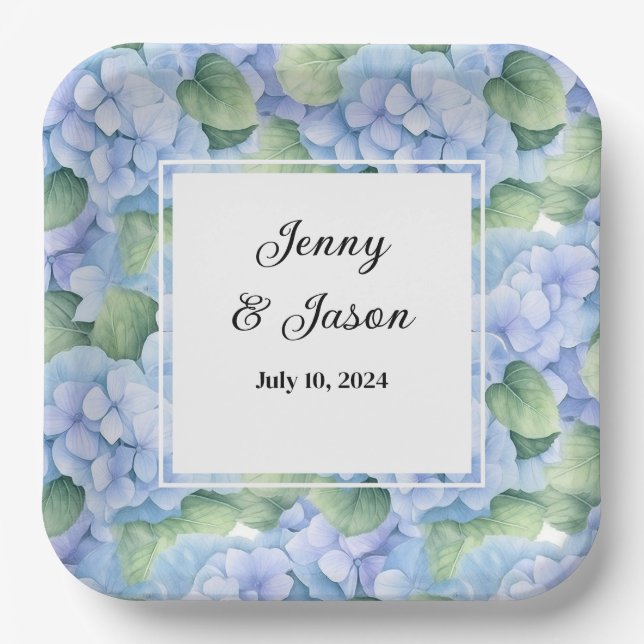 Custom Wedding Hydrangea Paper Plates (Front)