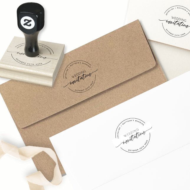 Custom Wedding Invitation, Elegant Modern Script, Rubber Stamp (Creator Uploaded)