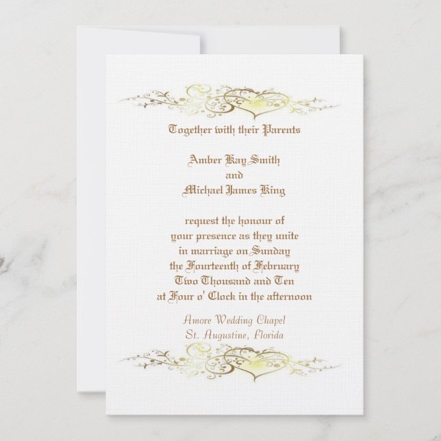 Custom Wedding invitation hearts two side print (Front)