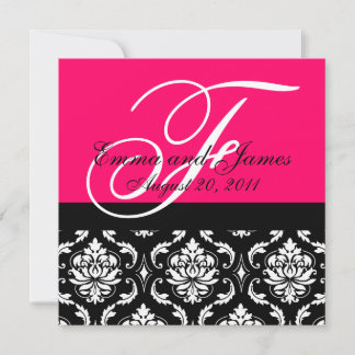Custom Wedding Invitation Monogram Fushia Damask