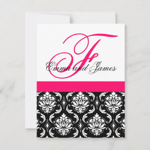 Custom Wedding Invitation Monogram Fushia Damask